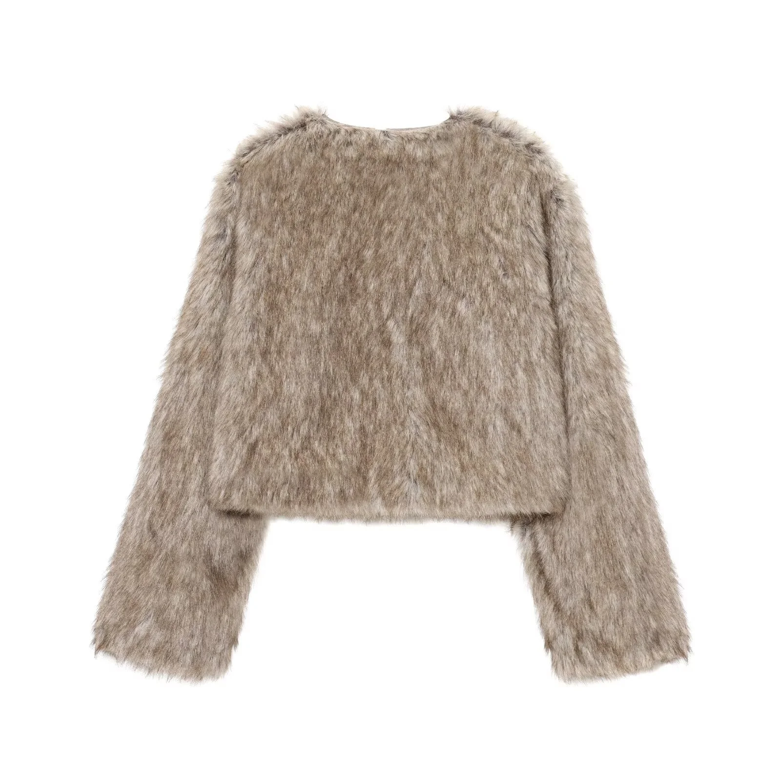 سترة نسائية جديدة لخريف 2025 كاجوال عصرية وبسيطة وأنيقة ورقبة دائرية وأكمام طويلة من الفرو الصناعي #2