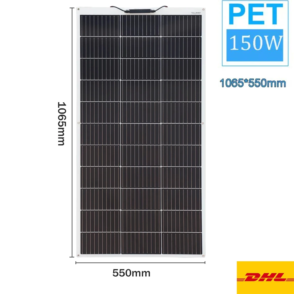 200 واط 150 واط 100 واط ETFE PET لوحة طاقة شمسية مرنة 19% 23% خلية أحادية البلورية 12 فولت شاحن بطارية سقف المنزل في الهواء الطلق تخييم RV قارب
