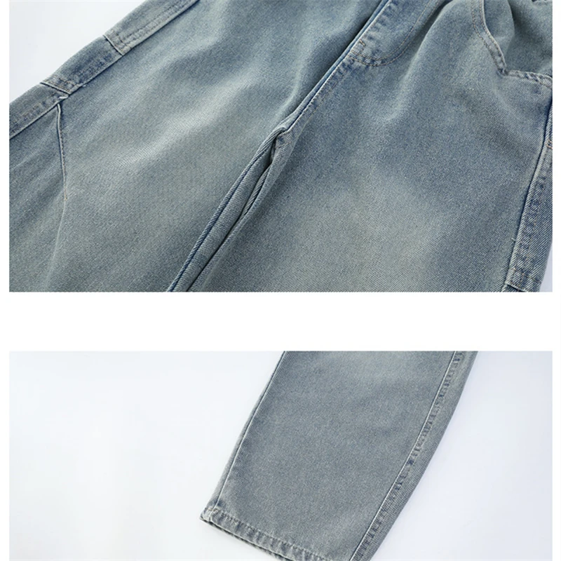 새로운 패션 아동용 곡선형 청바지, 10대 소녀들을 위한 하이 패션 스트리트 카펜터 데님 팬츠, 키즈 스타일리쉬 청바지 바지 4-14세