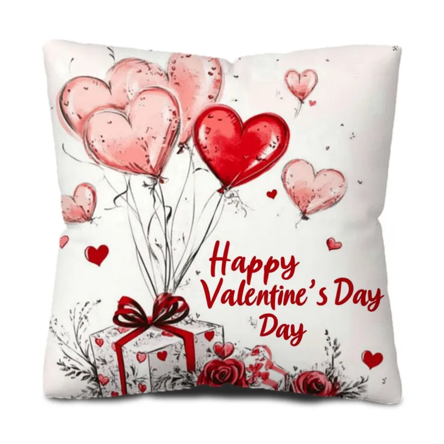 

2025 Valentine's Day Heart Print Cushion Cover 45x45 Square Pillowcase Spring Farmhouse Home Decor Throw Pillow Cover for Sofa