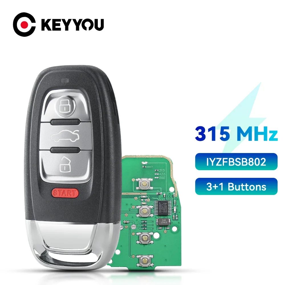 KEYYOU Car Remote Key For Audi A3 A4 A5 A6 A8 Quattro Q5 Q7 A6 A8 Smart Remote Key 315MHz IYZFBSB802 2009-2015 P/N:8K0959754F