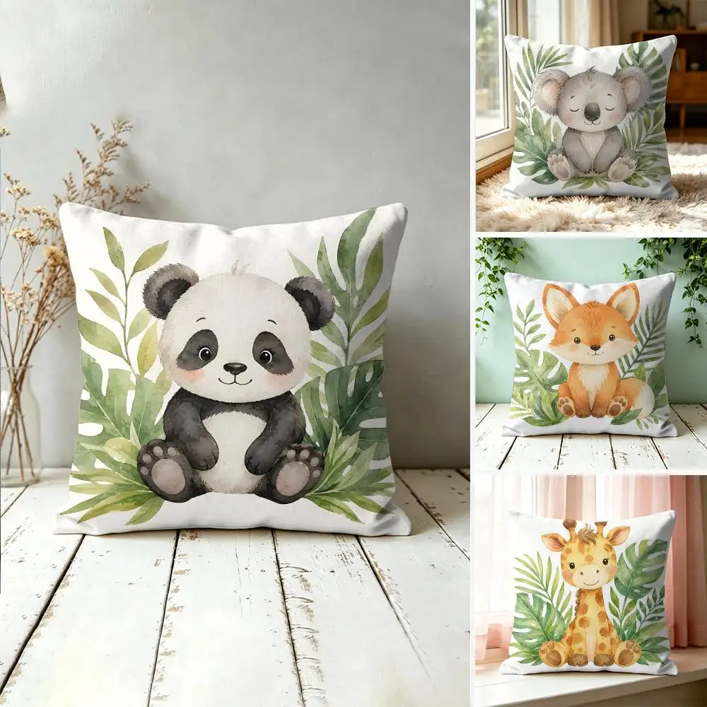 Jungle Animal Lion Zebra Monkey Tiger Cushion Cover Silky Short Plush Invisible Zipper Dustproof Sofa Pillow Case For Home Decor