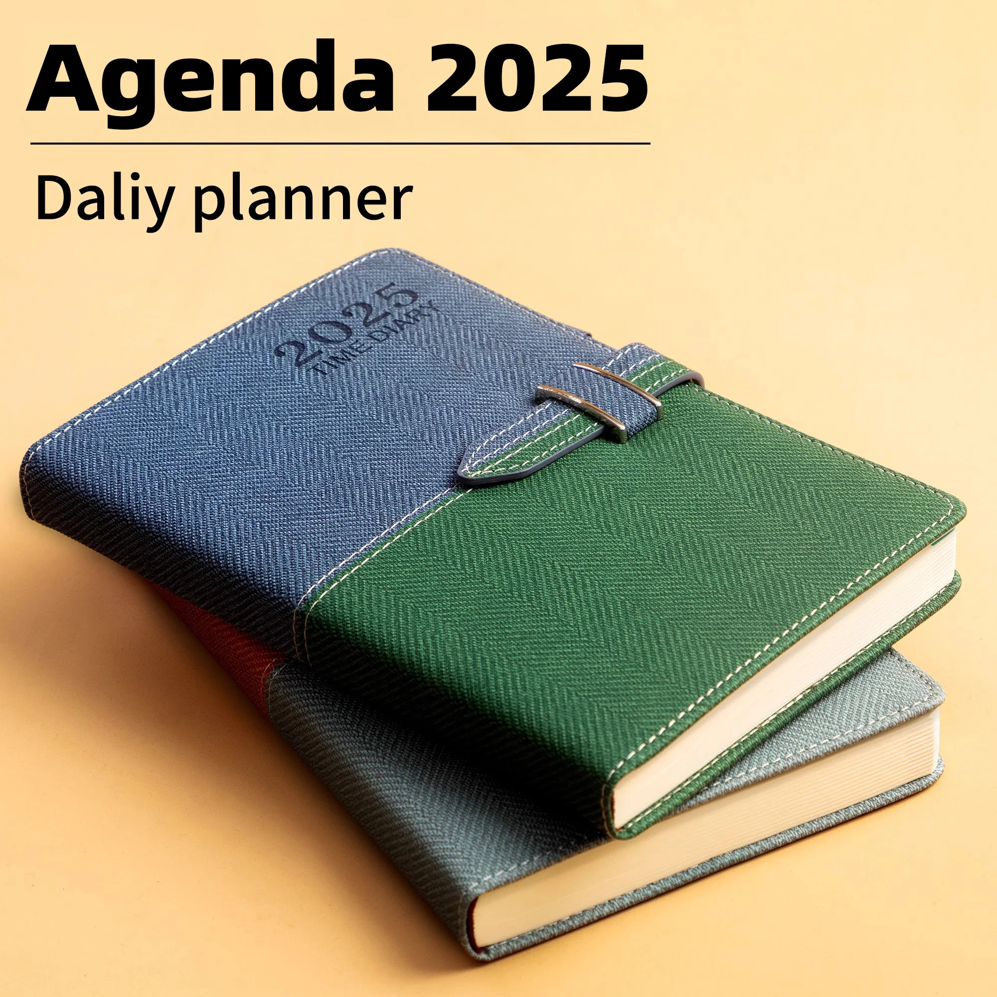 Aesthetic Agenda 2025 Spanish English Splicing Imitation Fabric A5 Notebook Planner Office Accessories