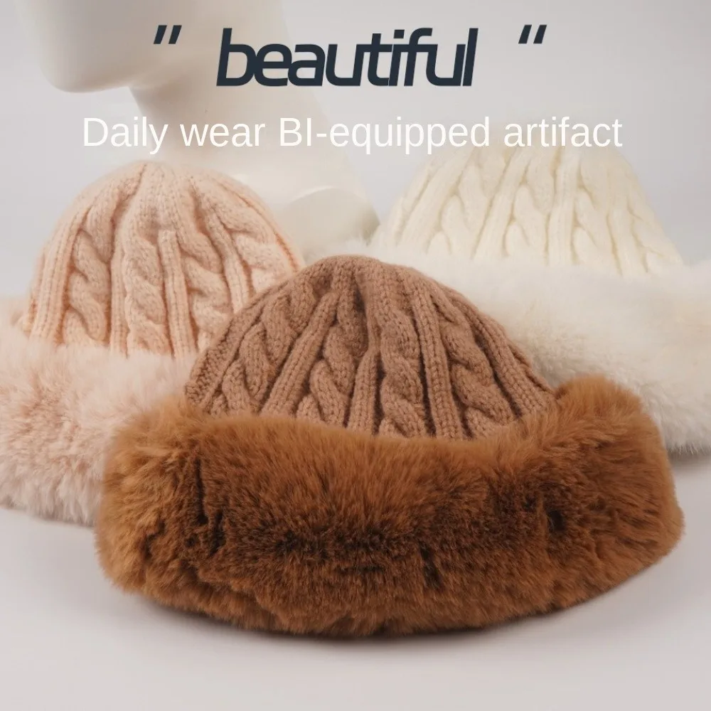 

Casual Korean Style Faux Fur Bucket Hat Thicken Keep Warm Plush Fisherman Hat Twists Ear Protection Winter Women Hat Girls