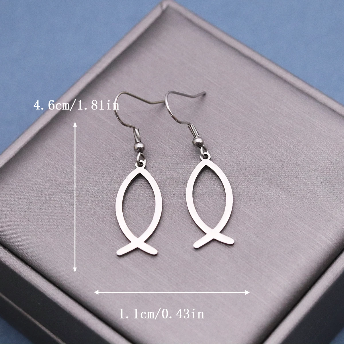 Kinitial Stainless Steel Christian Fish Dangle Hook Earrings Minimal Ichthys Symbol Cutout Drop Ear Jewelry Gift For Women