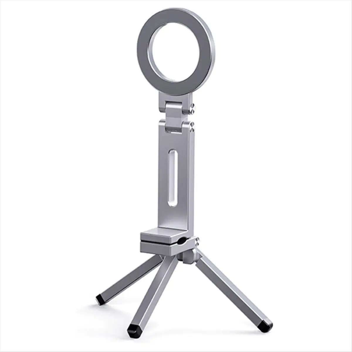[T28C] Foldable Magnetic Phone Tripod Holder, 360° Rotating Portable Stand for Travel Video Desk Plane
