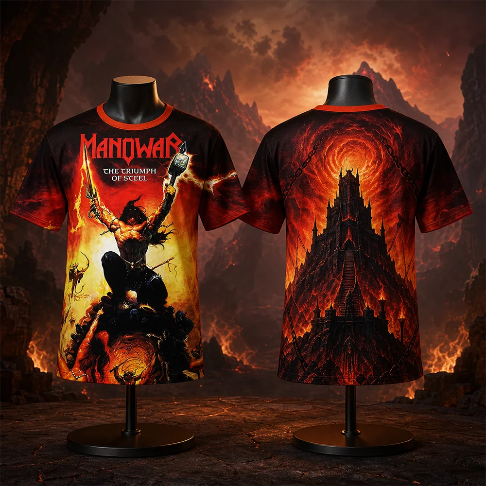 Unisex MANOWAR Rock Hip-Hop 3D-Druck Eltern-Kind-T-Shirt, schnell trocknend, atmungsaktiv, kurzärmelig, lässig, modisch, Sommer-Top – Detail 3