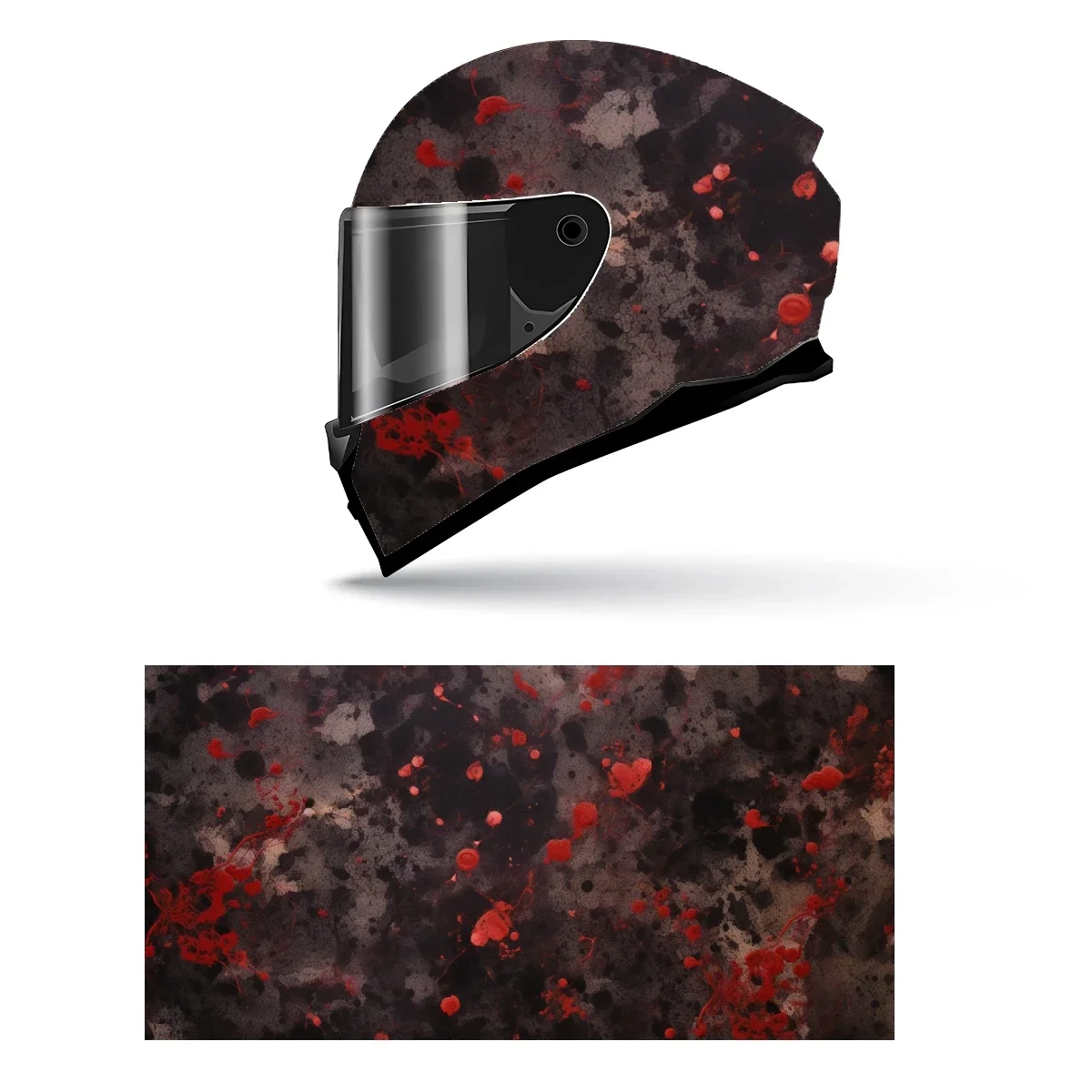 Adesivo de Vinil Decorativo para Capacete de Motocicleta com Textura Grunge Sangrenta, Gráfico de Corrida e Cobertura Total