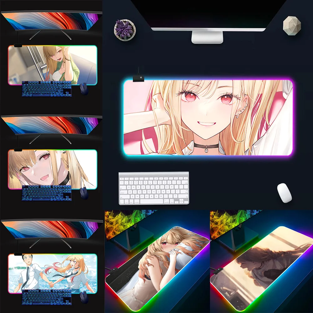 

Kitagawa Марин RGB Pc геймерский коврик для клавиатуры и мыши, коврик для мыши, светящиеся коврики для мыши, резиновый игровой компьютерный коврик