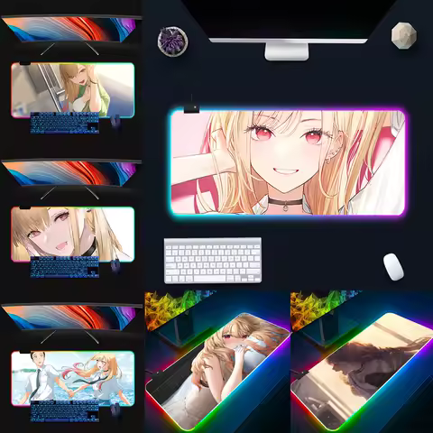 Kitagawa Marin RGB Pc Gamer Keyboard Mouse Pad Mousepad LED Glowing Mouse Mats Rubber Gaming Computer Mausepad