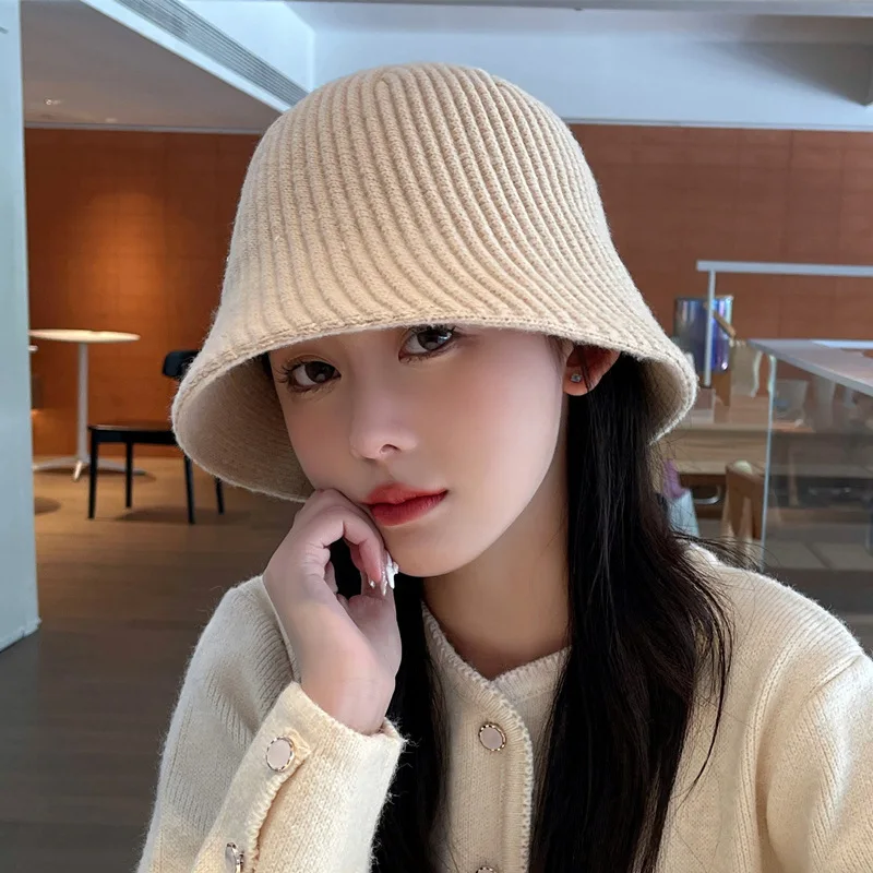 New Knitted Wool Panama Women Winter Warm Basin Caps Lady Fashion All-match Bucket Hat Female Japanese Type Sun Caps