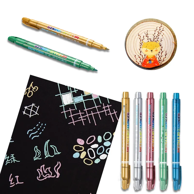 

5pcs Metallic Marker Oily Quick-drying Coverage Strong for Hand-painted Marking DIY Graffiti Art Creation Decoration