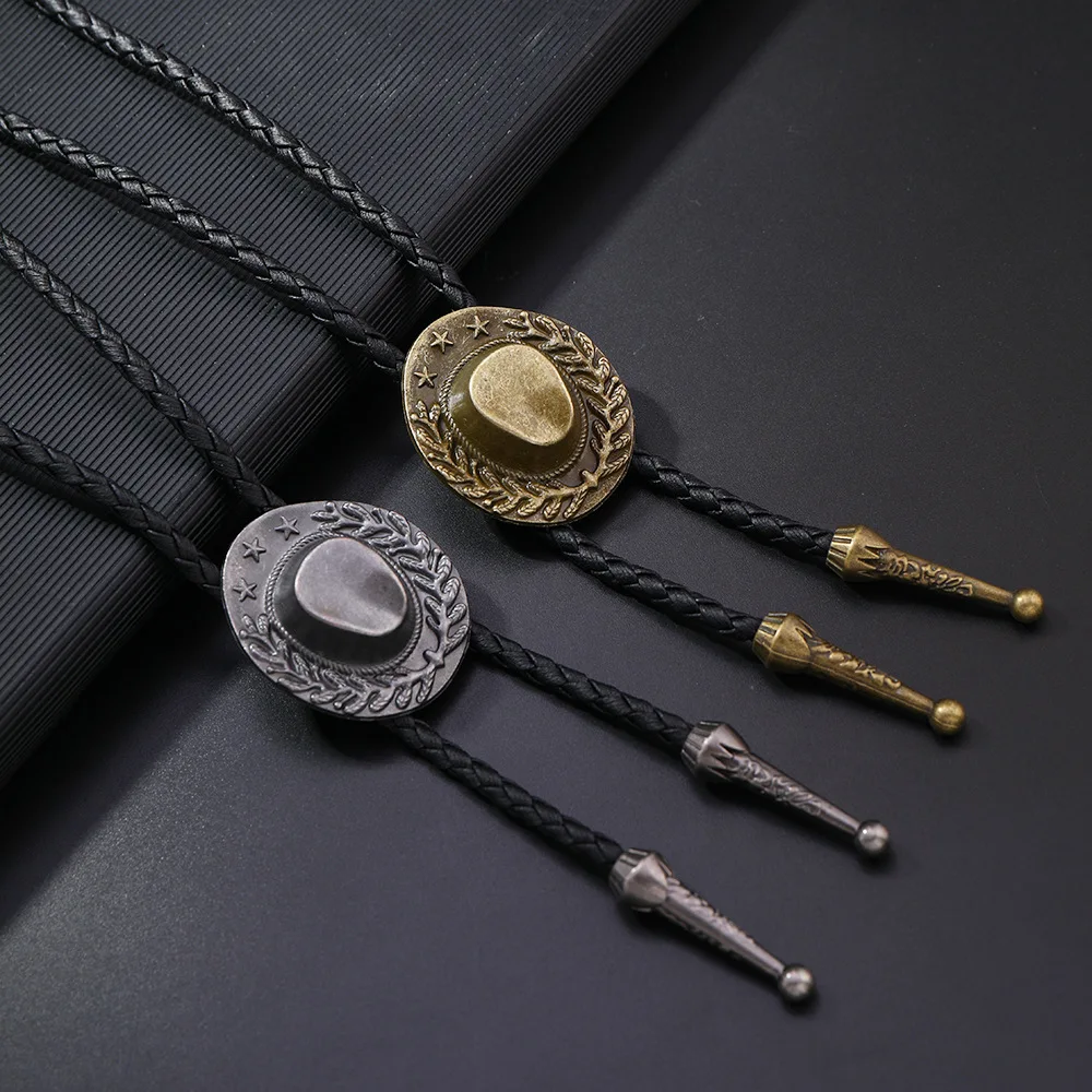 Western Cowboy Bolo Tie Hand-knitted Leather Rope Long Sweater Chain Retro Hat Star Necklace Wholesale Bow Tie