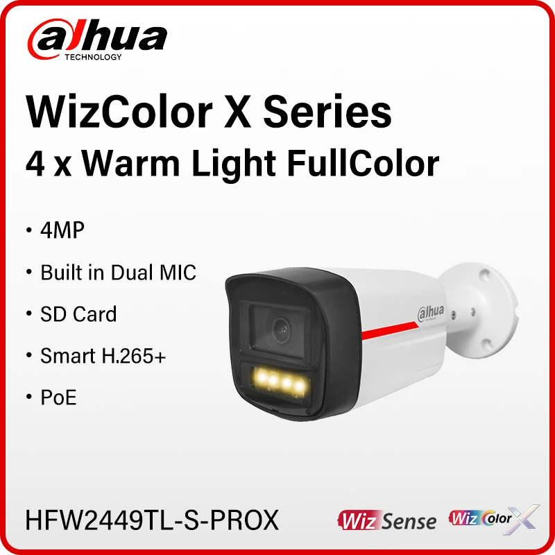 Dahua 4MP WizColor X Camera 4 X Warm Light AI Coding Dual Mic Supports 512GB Smart Perimeter Protection New IPC-HFW2449TL-S-PROX