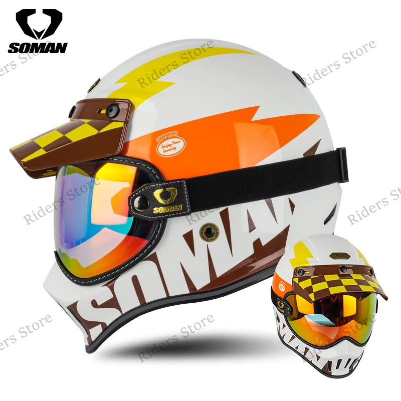 Vintage M7 Carbon Fiber Full Face Moto Helmet Adventure Rally Offroad Helmet Mountain Touring Motorcycle Helmet Men Women