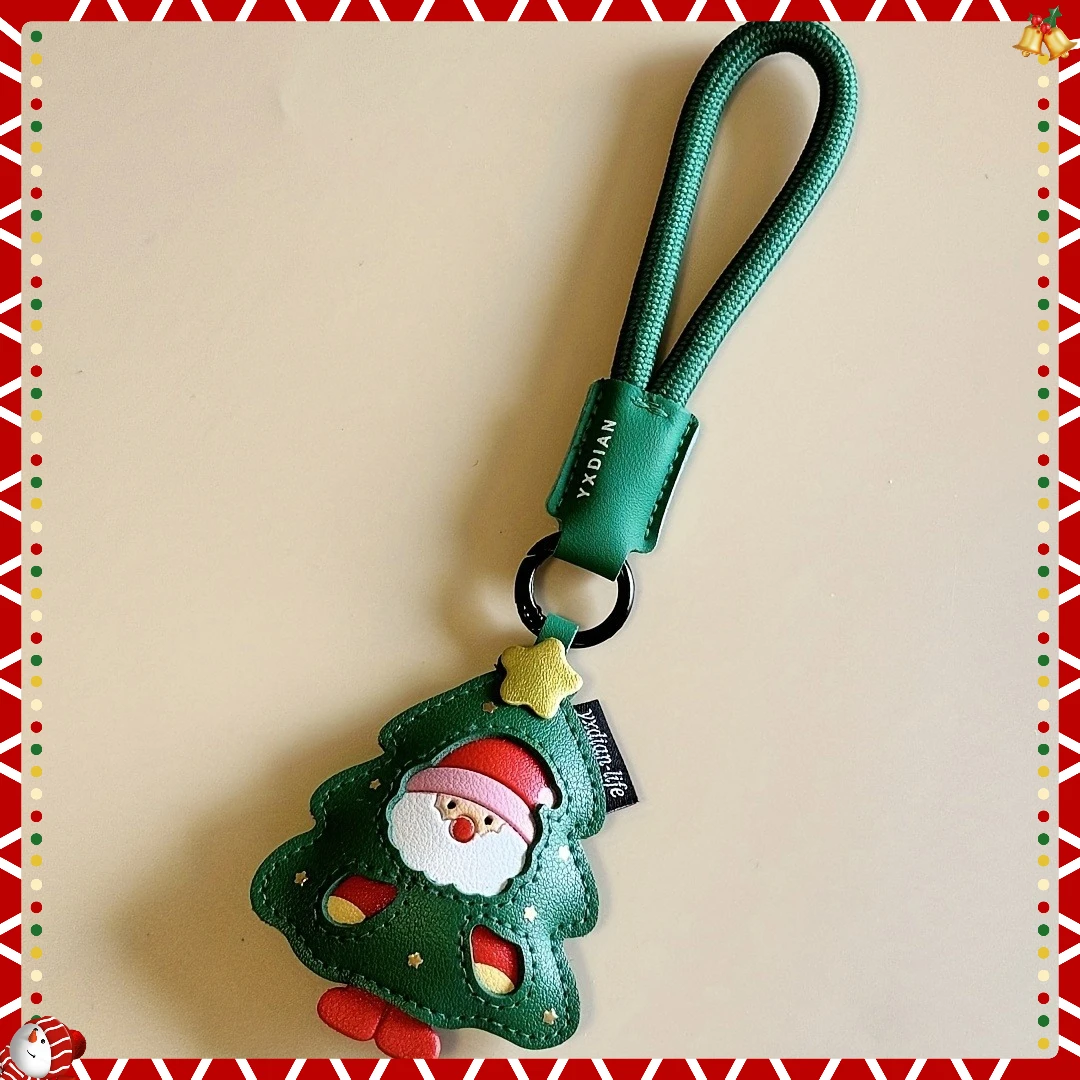 พวงกุญแจคริสต์มาสสุดหรู 1 ชิ้น ลายซานตาคลอส กวางเรนเดียร์ สายสีเขียว วัสดุ PU ของตกแต่งกระเป๋า ของขวัญคริสต์มาส ของชำร่วยงานปาร์ตี้
