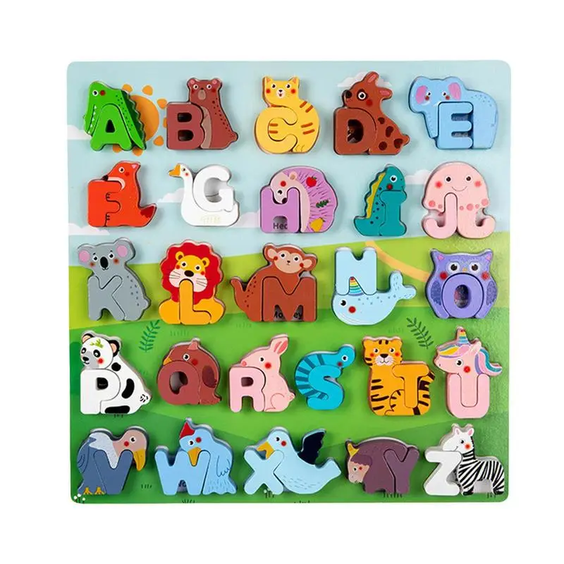 Wood Animal Alphabet Puzzle Matching Game Animal Alphabet Matching Game Wooden Alphabet Jigsaw Puzzle for Kids Boys Girls