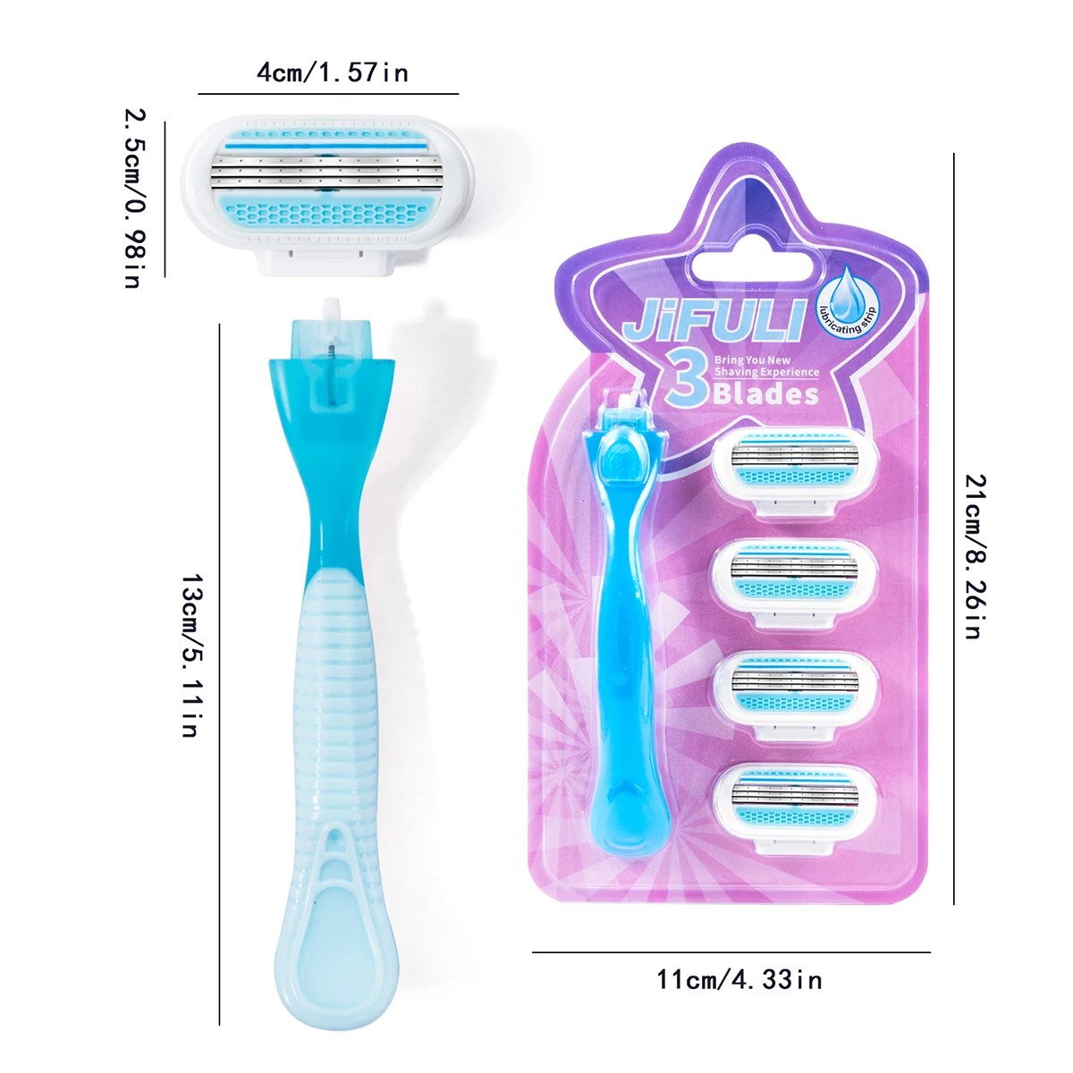 ماكينة حلاقة يدوية آمنة للنساء، ماكينة حلاقة مكونة من 3 طبقات من الفولاذ المقاوم للصدأ، رأس ماكينة حلاقة قابلة للاستبدال #5