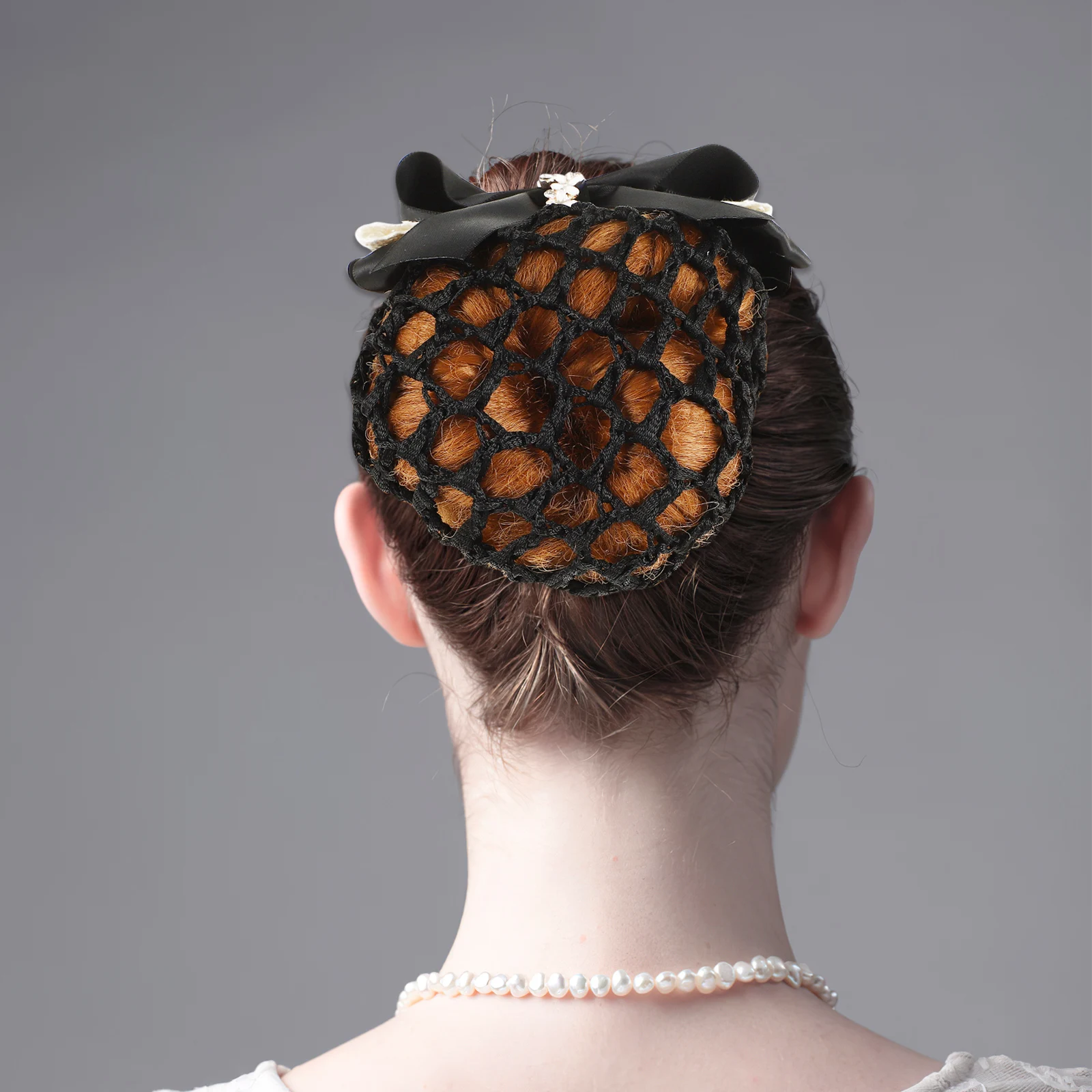 

3pcs Bow Hair Snood Elastic Women Accessories Elegant Bun Hairnet Office Party Wear Pearl Decorated for Ladies