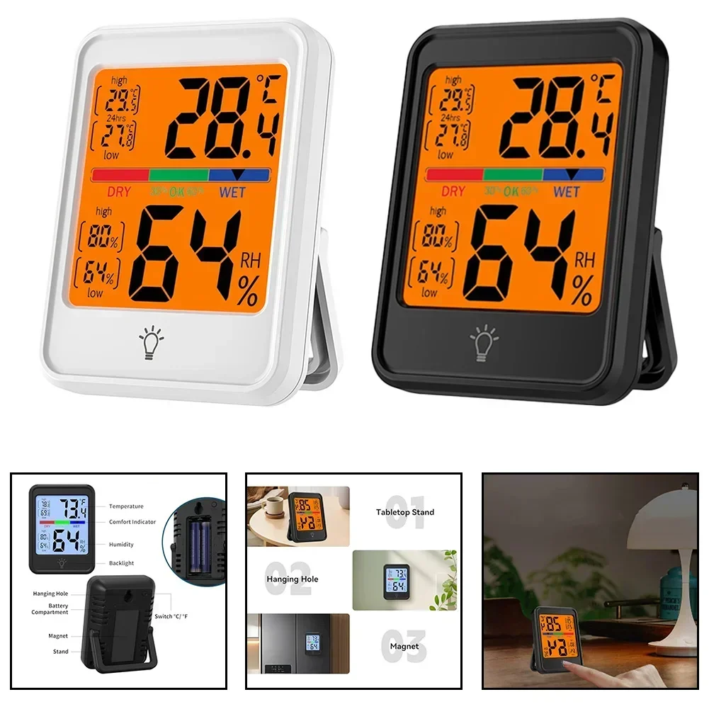 Electronic Digital Temperature Humidity Meter With Magnet Backlight Large Screen