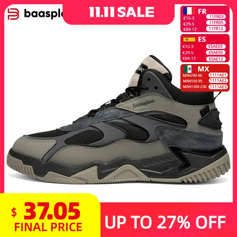 

Baasploa New Men Sneakers Winter Casual Outdoor Waterproof Leather Lace up Shoes Male Fashion Plush Warm Non-Slip Sports Shoes