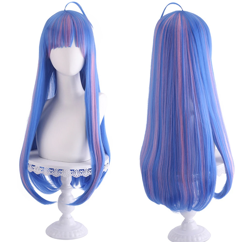 

RANYU Synthetic Long Straight Blue Pink Mixed Anime Cosplay Hair Heat Resistant Wig for Party