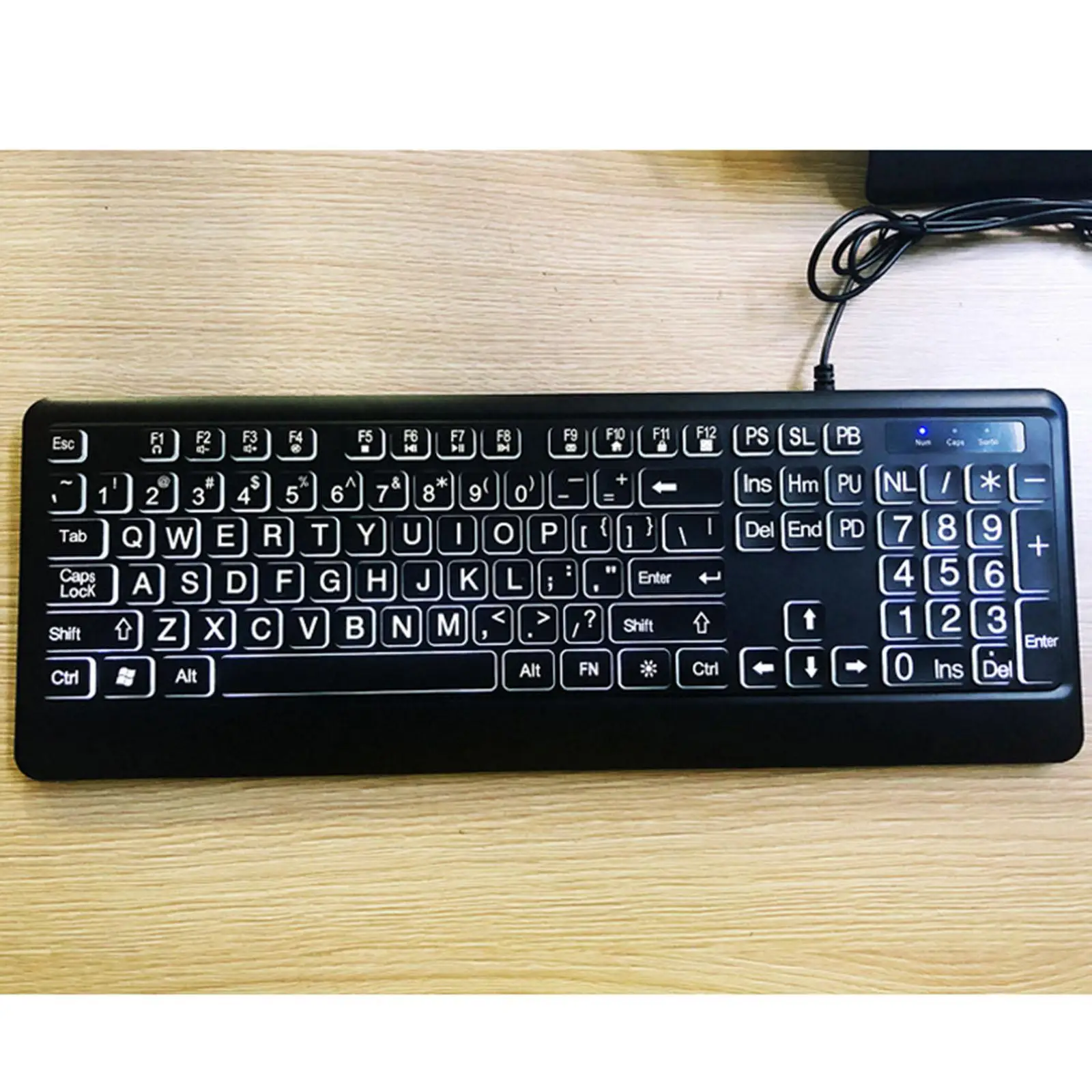 Backlit Keyboard Quiet 106 Keys Wired Waterproof Windows XP/Vista/7/8 Multi-Media Keys Numeric Keypad for Low Individuals