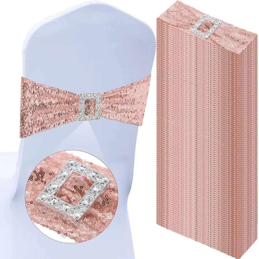 50 قطعة من أوشحة كرسي الترتر القابلة للتمدد من ألياف لدنة غطاء كرسي الترتر مع مشبك مربع منزلق لحفلات الزفاف