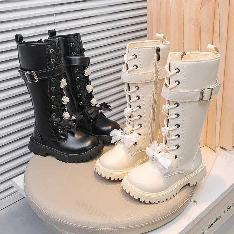 Autumn Children Knee Length Boots New 2025 British Girls Princess Boots Kids Zipper Comfortable Non Slip Solid Color Long Boots