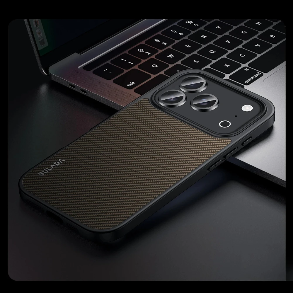 

Простый кожаный чехол для телефона из углеродного волокна для iPhone 17 Pro Max 15 pro 14, защитная задняя крышка с магнитной беспроводной зарядкой