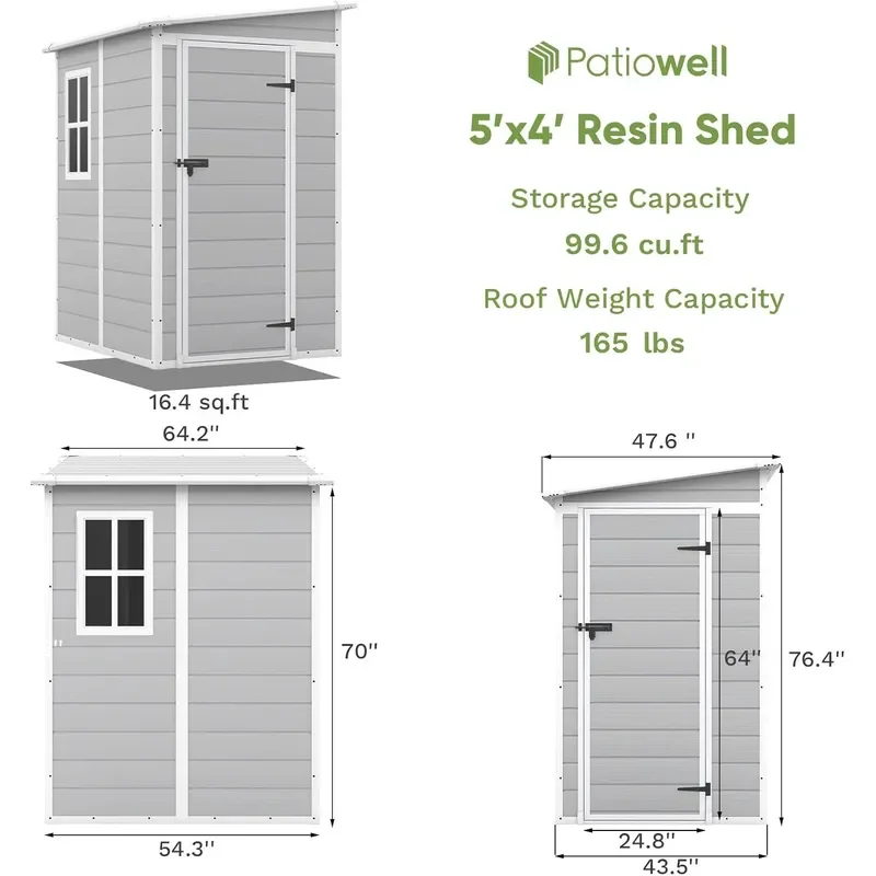 5 x 4 FT Plastic Outdoor Storage Shed with Floor Light Gray