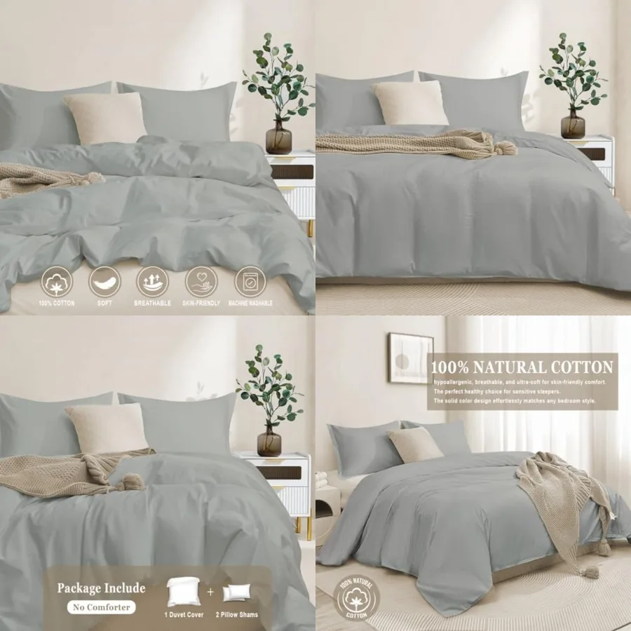 

100-Percent Cotton Duvet Cover Set, Hidden Zipper Closure, Ultra Soft, Easy Care and Durable, Simple Bedding Style,,Comforter N
