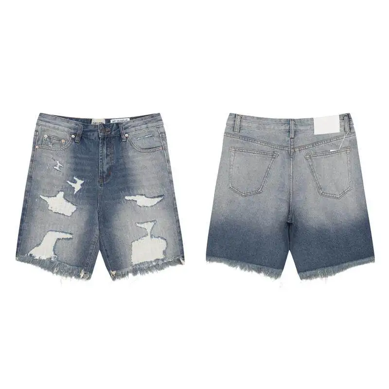 Gallery Dept New Damage Ripped Patch Denim Shorts Knife Cut Fringed Jeans Casual Pants