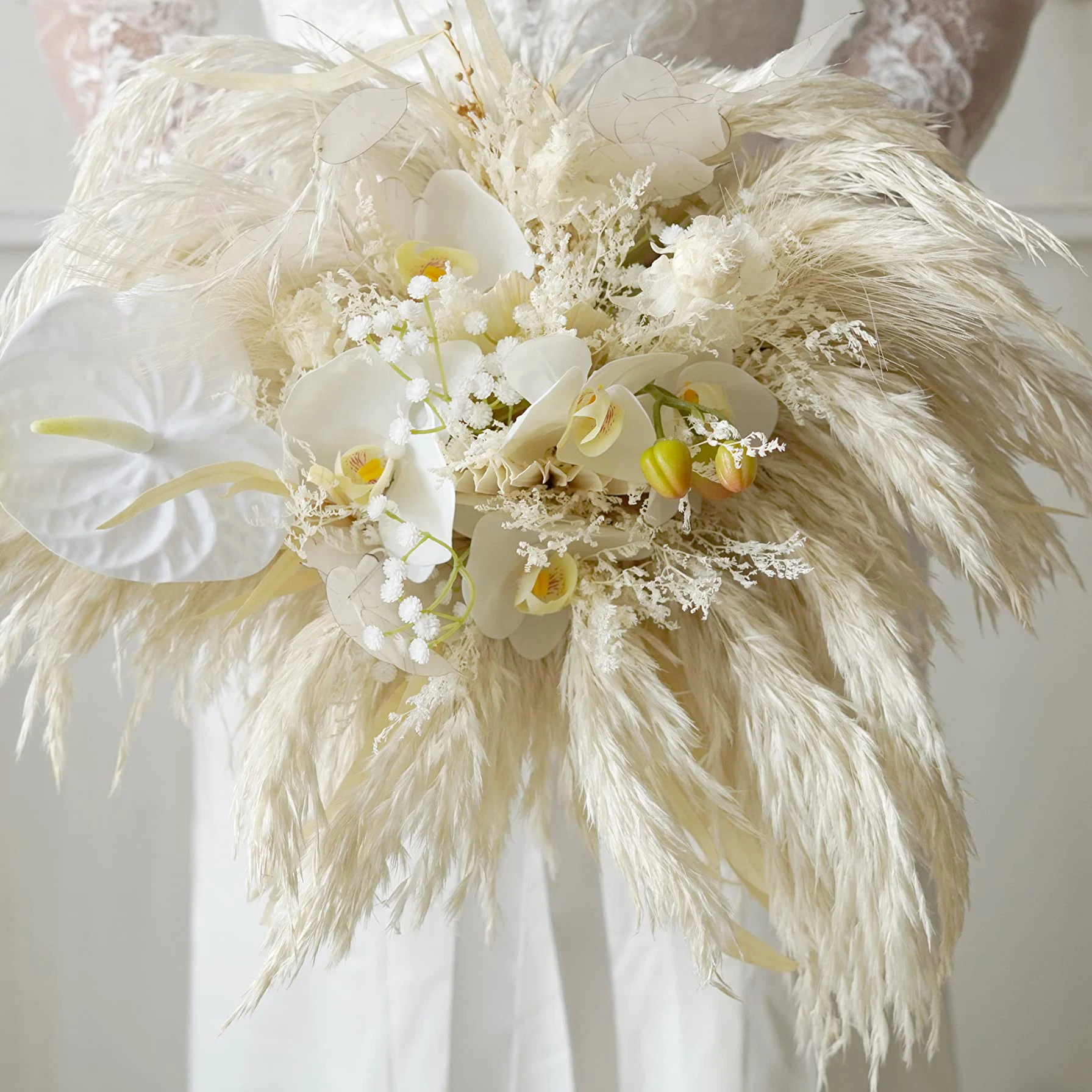 35-45cm Boho Wedding Pampas Grass Bouquet,Dried Flowers Bride Bridesmaid Holding Flowers Mariage Bouquet Wedding Accessories