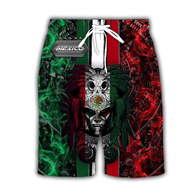 Gráfico Bandeira Y2k Mexicana Masculina Calções de Praia, Shorts de Surf Impresso 3D, Maiô Havaí Verão, Calções de Gelo Frescos, Calções de Natação