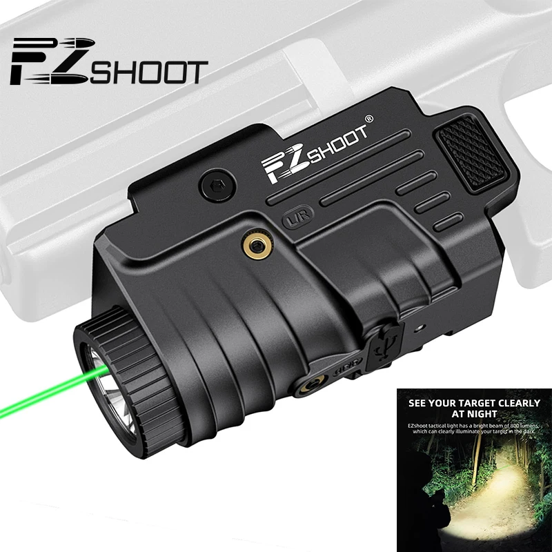 EZshoot Flashlight 800 Lumens Pistol Green Light Laser Combo Rechargeable Slidable Rail Glock Picatinny Railn Tactical