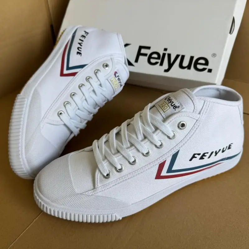 

Классические ретро-кроссовки Feiyue в британском стиле, высокие, на шнуровке, из канваса, мужские, спортивные, для кампуса, модные, французская версия, белые, красные, синие