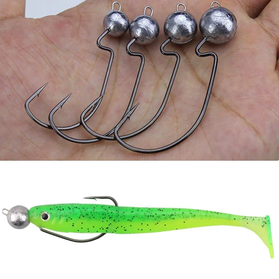 JYJ Exposed big Jig Head 3.5g 5g 7g 10g Barbed offset Hook Fishing Hooks, Sharp jig head hook for soft worms