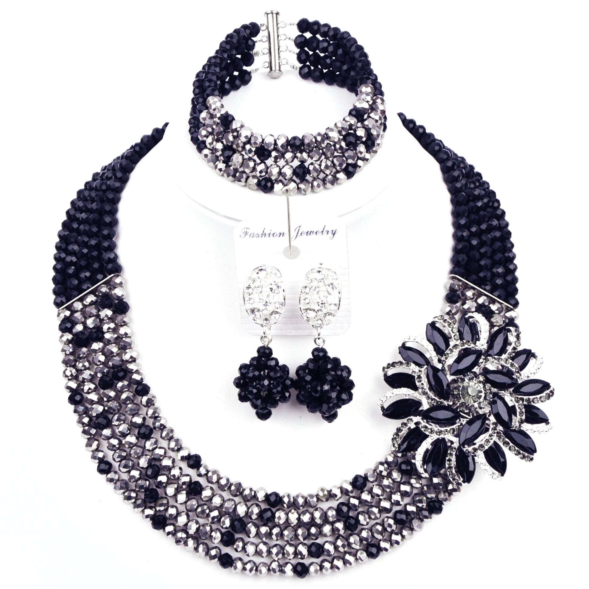 

Fashion African jewelry Set Black and Silver Crystal Bead Women's necklace