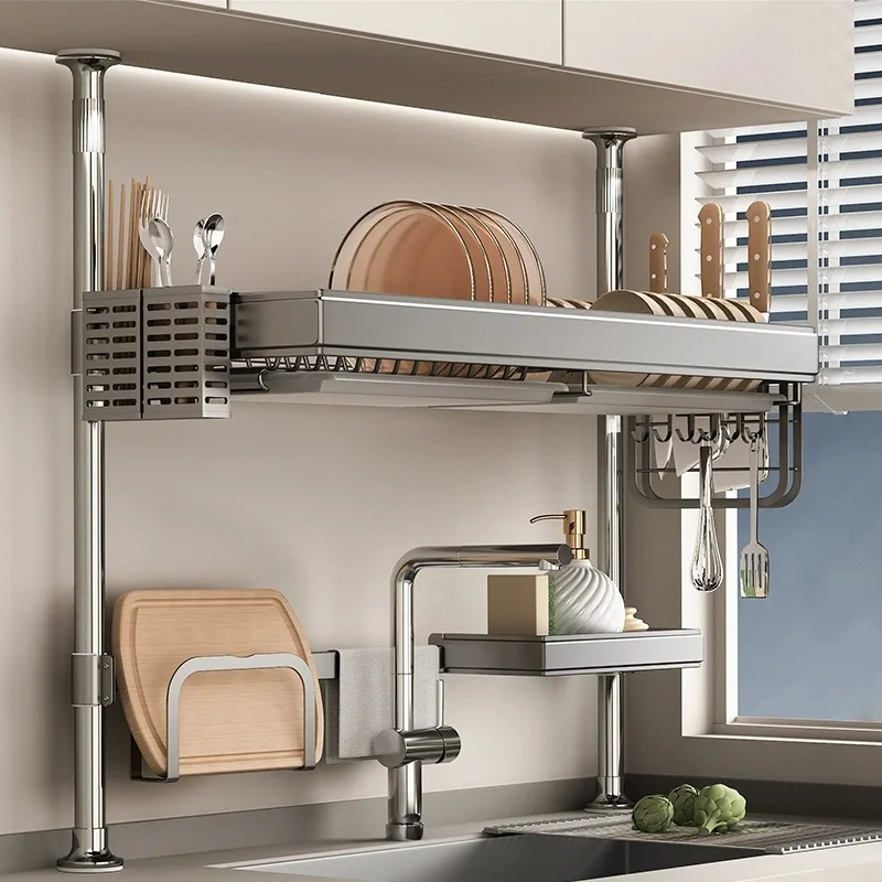 AOLIVIYA Multifunctional Dish Storage Rack Kitchen Cupboard Drying Shelf Sink Organizer Above Basin Drain Tray Holder