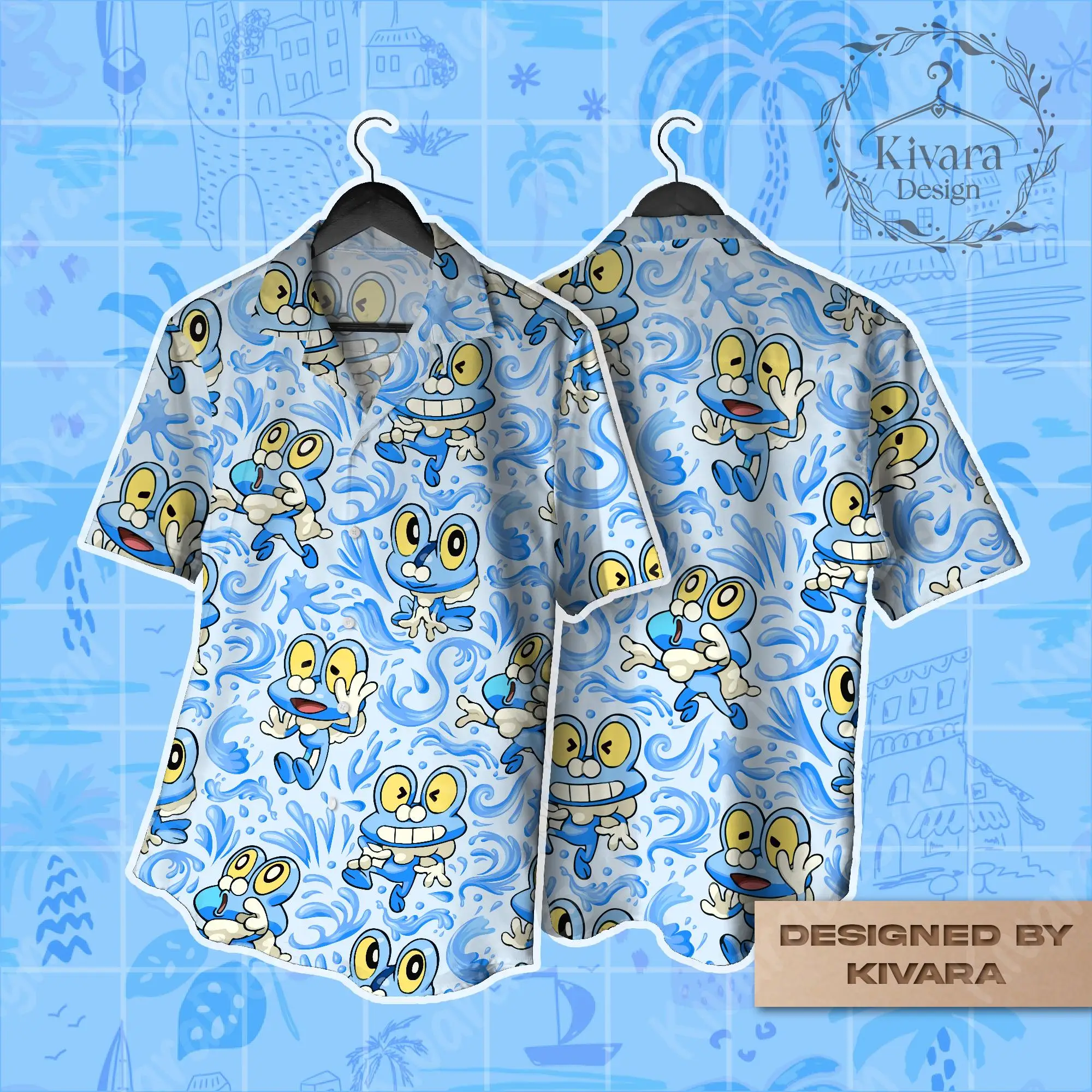 Pokémon Froakie Hawaii-Hemd Greninja Anime-Grafik Urlaubsbekleidung Sommer Herren-T-Shirt Kinderbekleidung T-Shirt Damen ﻿