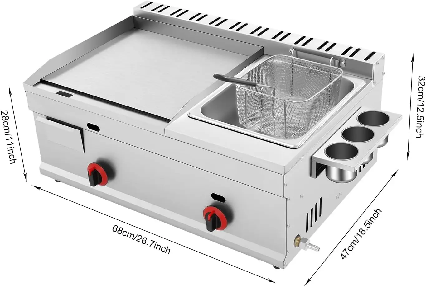 Deep-Frying Machine, 6L/1.59Gal Commercial Flat Top Gas Deep Fryer with Grill Griddle, 122-716℉ Stainless Steel Countertop Propa - view 2