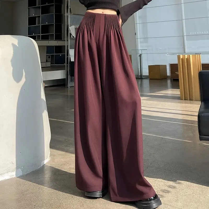 Autumn 2025 New Pinch Pleated Commuter Versatile Straight Mop Pants Ancola Red Premium Suit Wide-leg Pants Women