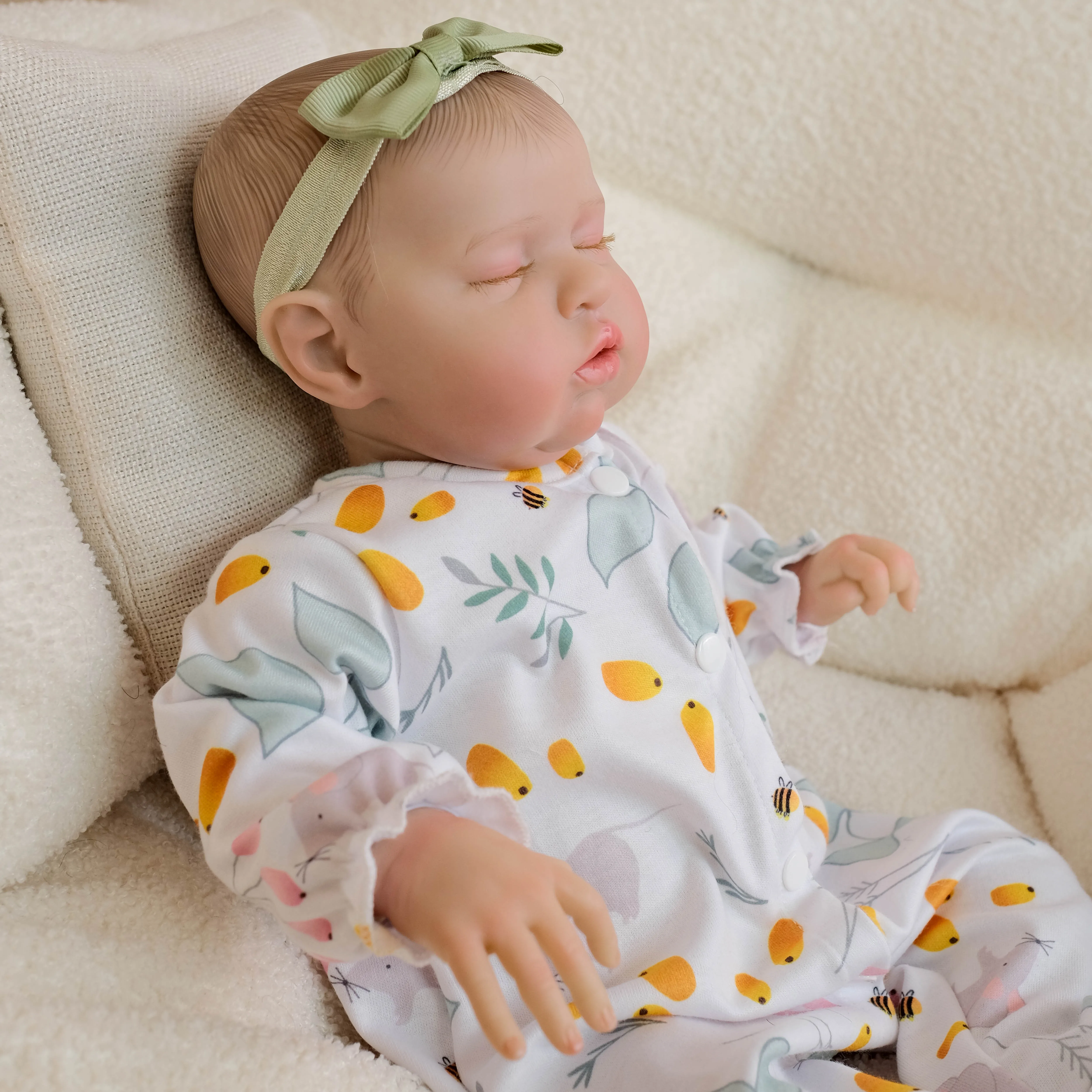 NPK 19 inch Slapende pasgeboren babypop Reborn Zachte siliconen Flexibele realistische 3D Huidskleur Zichtbare aderen Handgeschilderd haar