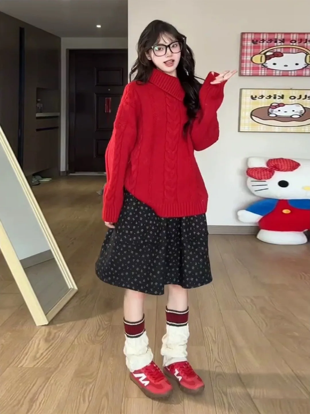 Pull tricoté rouge à col haut pour femme, haut Unique et beau, Cisas Faionable, Thi Long Sve, nouvelle collection hiver