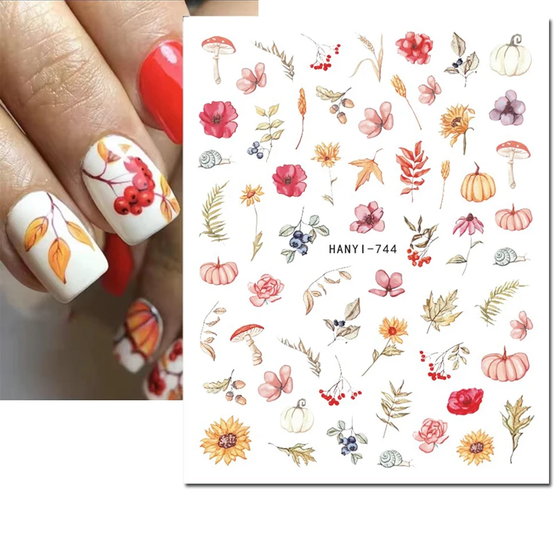 3d adesivos para nail art, abóbora, frutas do outono, ouro, folhas, flores, decorações para manicure