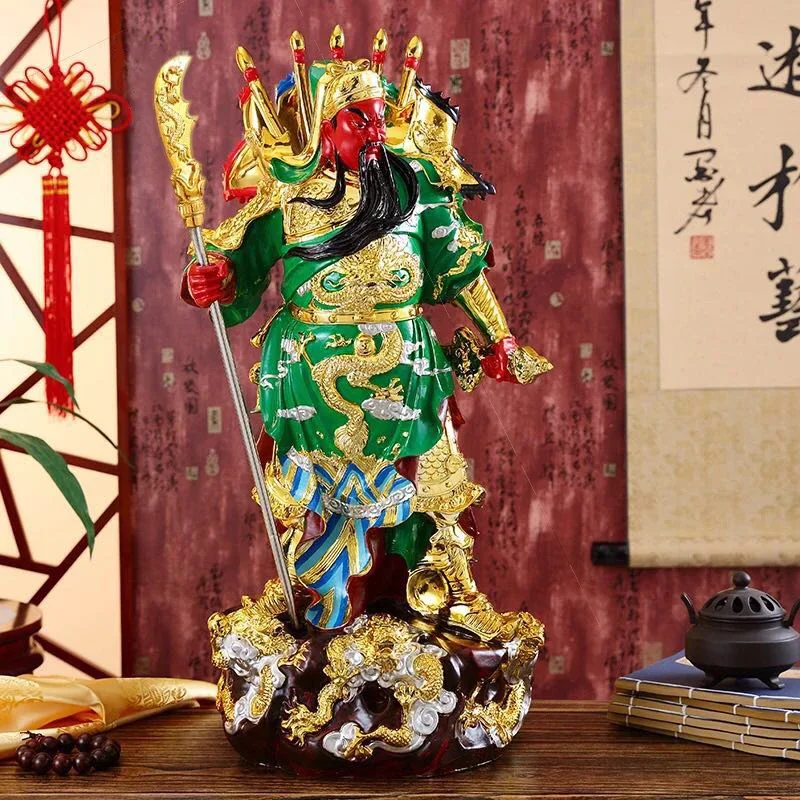 Traditional Lucky Fortune Figure Statue Ornaments Living Room Store Guan Yu Fengshui Decor Resin Charms Decorations for Home