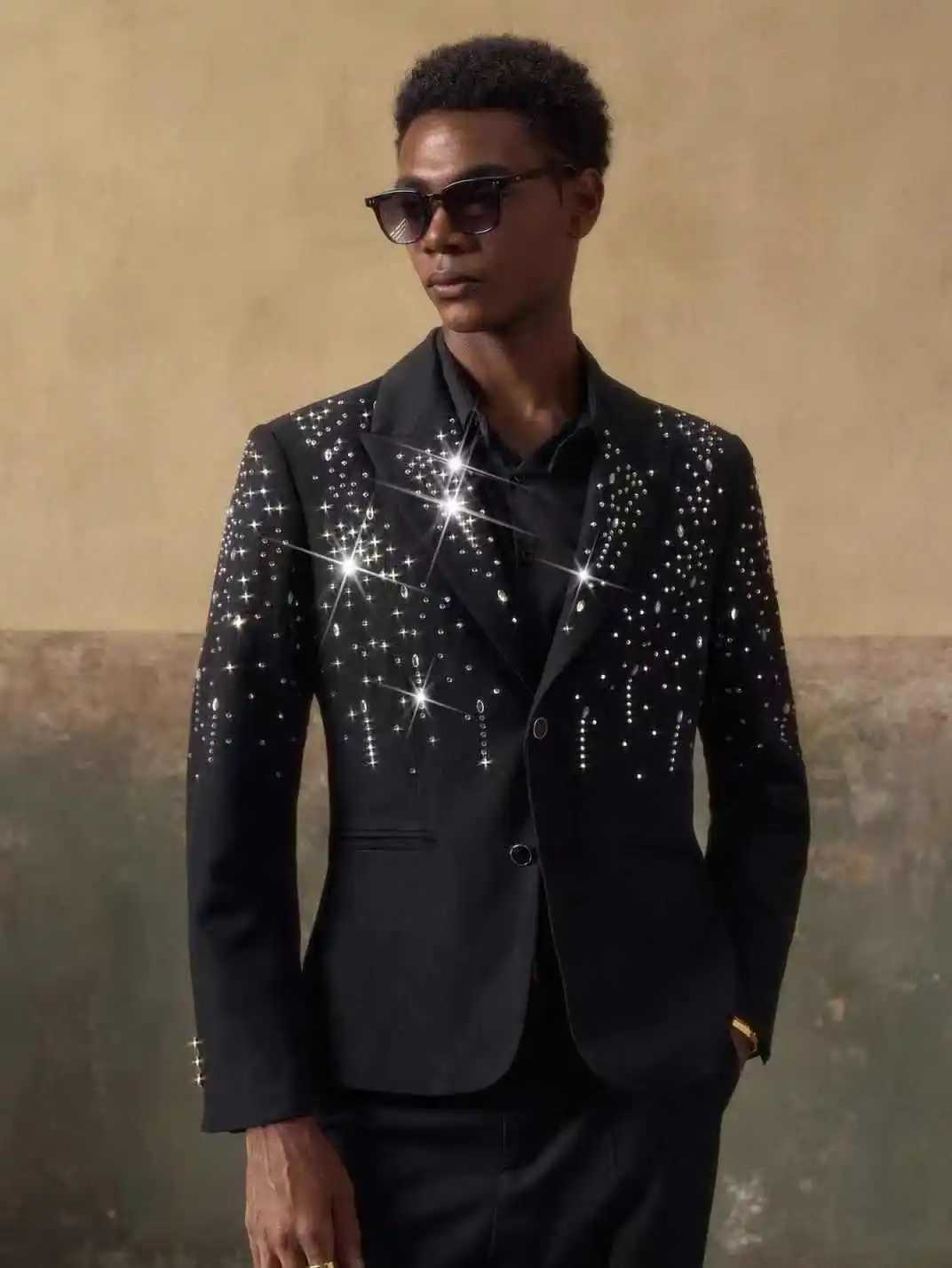 بلورات الرجال الفاخرة البدلة مجموعة 2 قطعة الزفاف سهرة سترة السترة بانت القطن الأسود مكتب رسمي الأعمال معطف الحفلات حسب الطلب