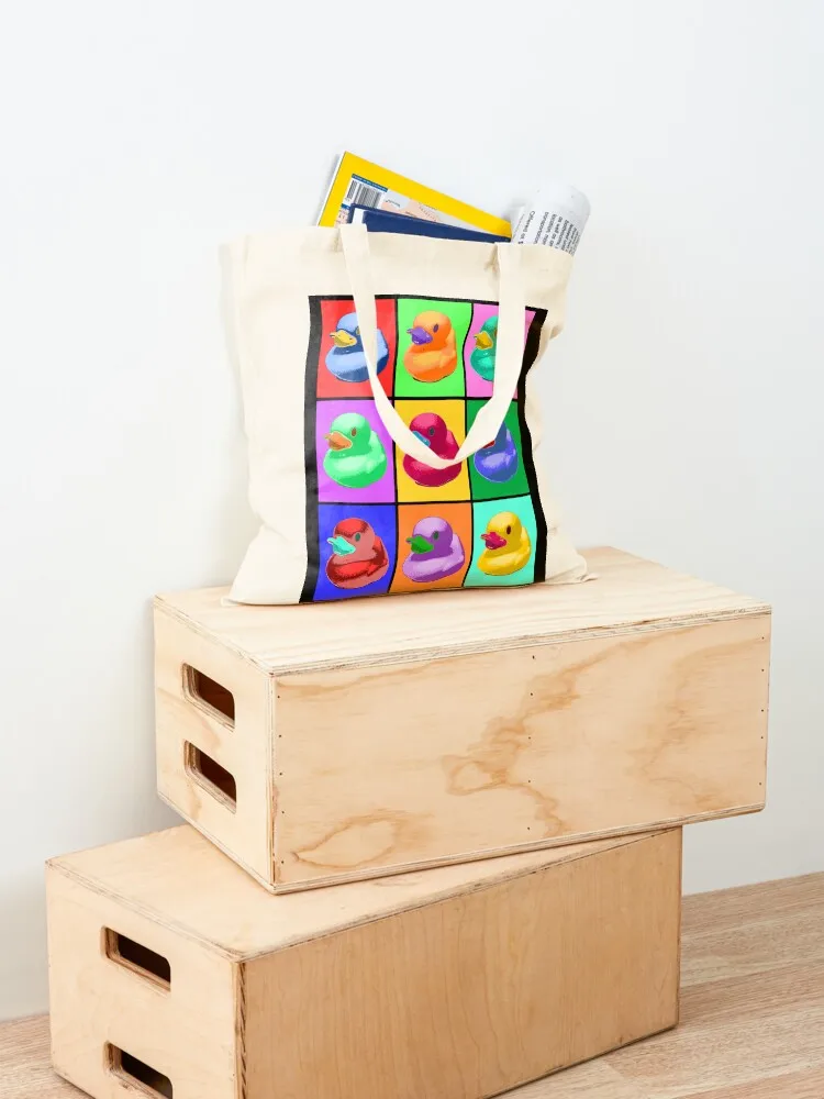حقيبة يد من القماش من Pop Art Ducky Tote حقيبة تسوق للسيدات بشعار كبير