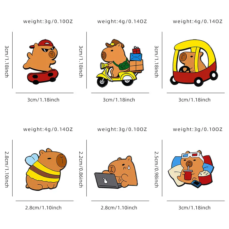 6 Styles Cartoon Capybara In Daily Life Enamel Pins Work Drive Skateboard Dream Ride Capy Brooches For Backpack Bag Badge